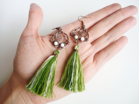 green-earrings-white-copper-long-unique-elegant-summer-tassel-3